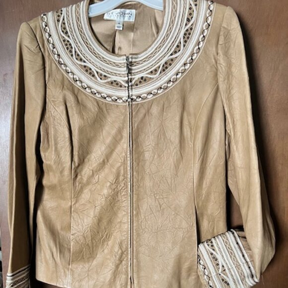 Vintage St. John Collection Leather Zip Jacket with Sequin Detail - Picture 2 of 6